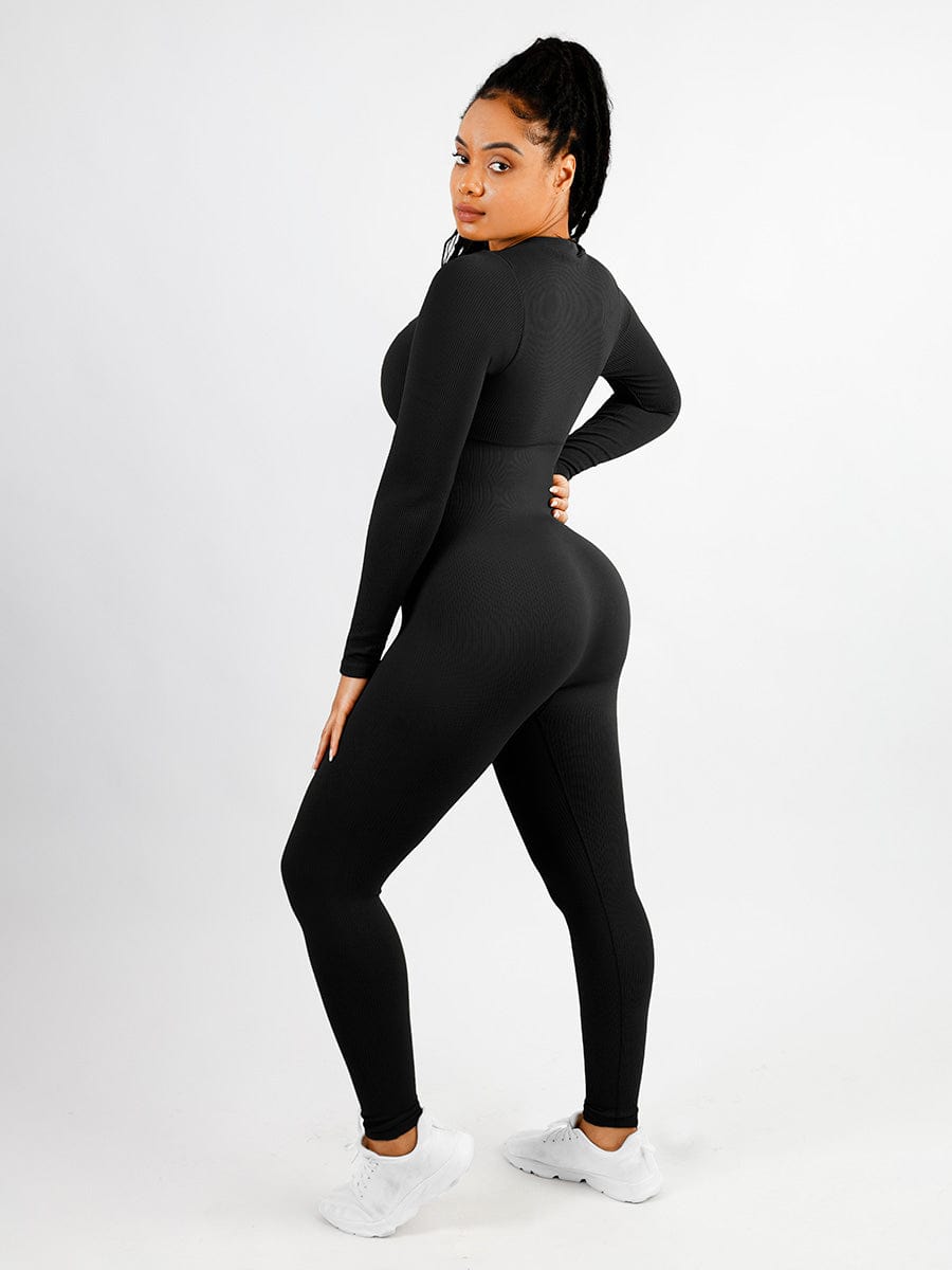 Seamless Deep V-neck High Stretchy Shaping Jumpsuit with Tummy Control - FirmaFlex