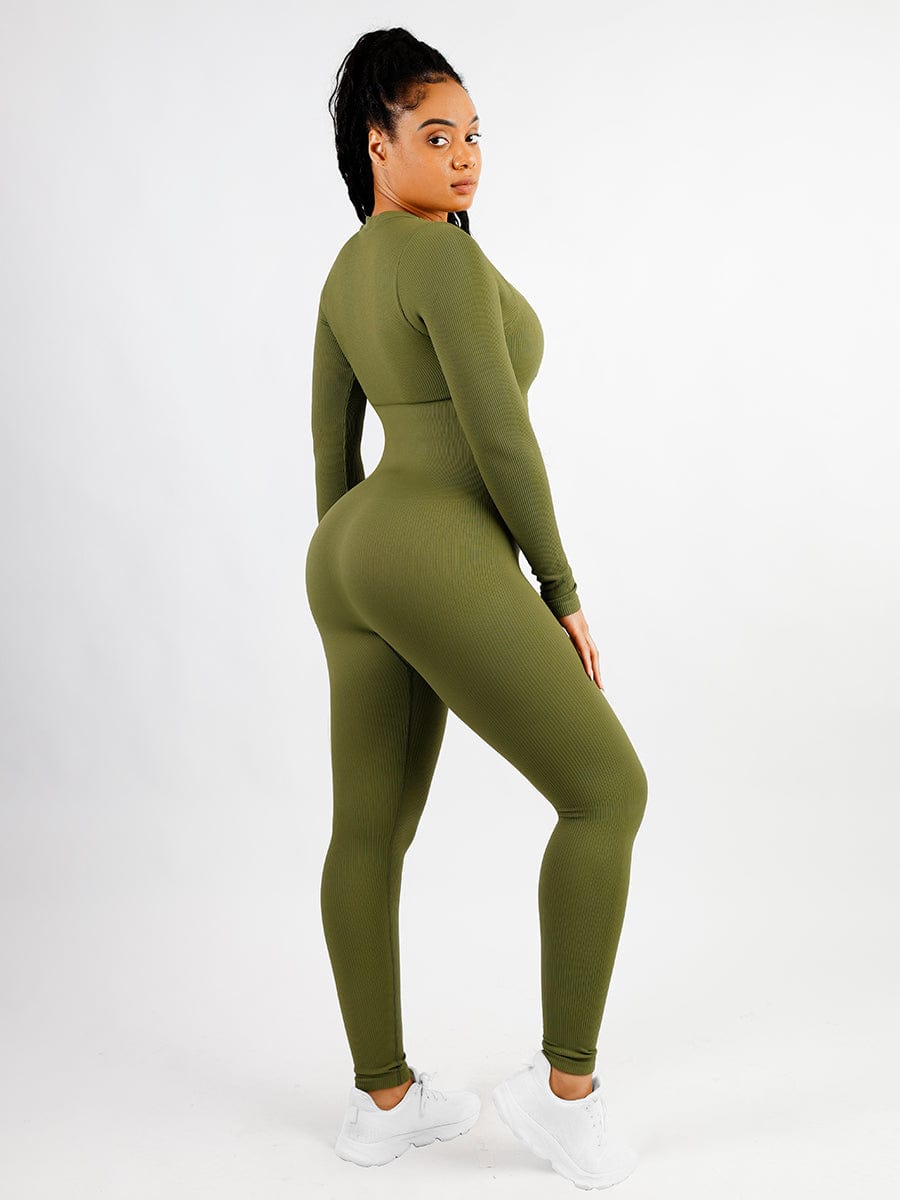 Seamless Deep V-neck High Stretchy Shaping Jumpsuit with Tummy Control - FirmaFlex