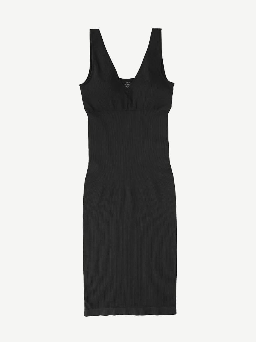 Eco-friendly Seamless Deep V-neck Waist Trimming Shaping Dress with Removable Pads - FirmaSculpt