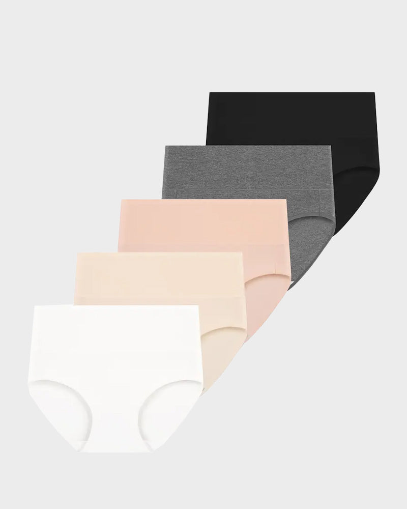 High-Waisted Cotton Briefs 5-Pack - FirmaSoft
