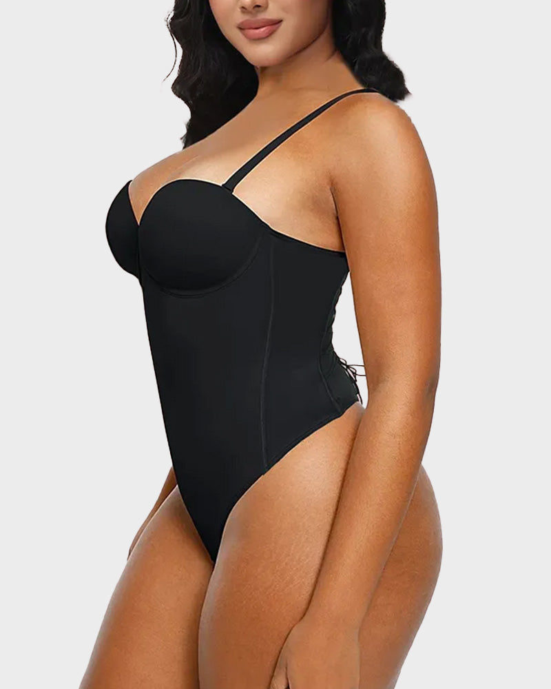 Back Lace-Up Seamless Thong Shapewear Bodysuit - FirmaSculpt