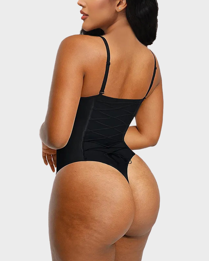 Back Lace-Up Seamless Thong Shapewear Bodysuit - FirmaSculpt