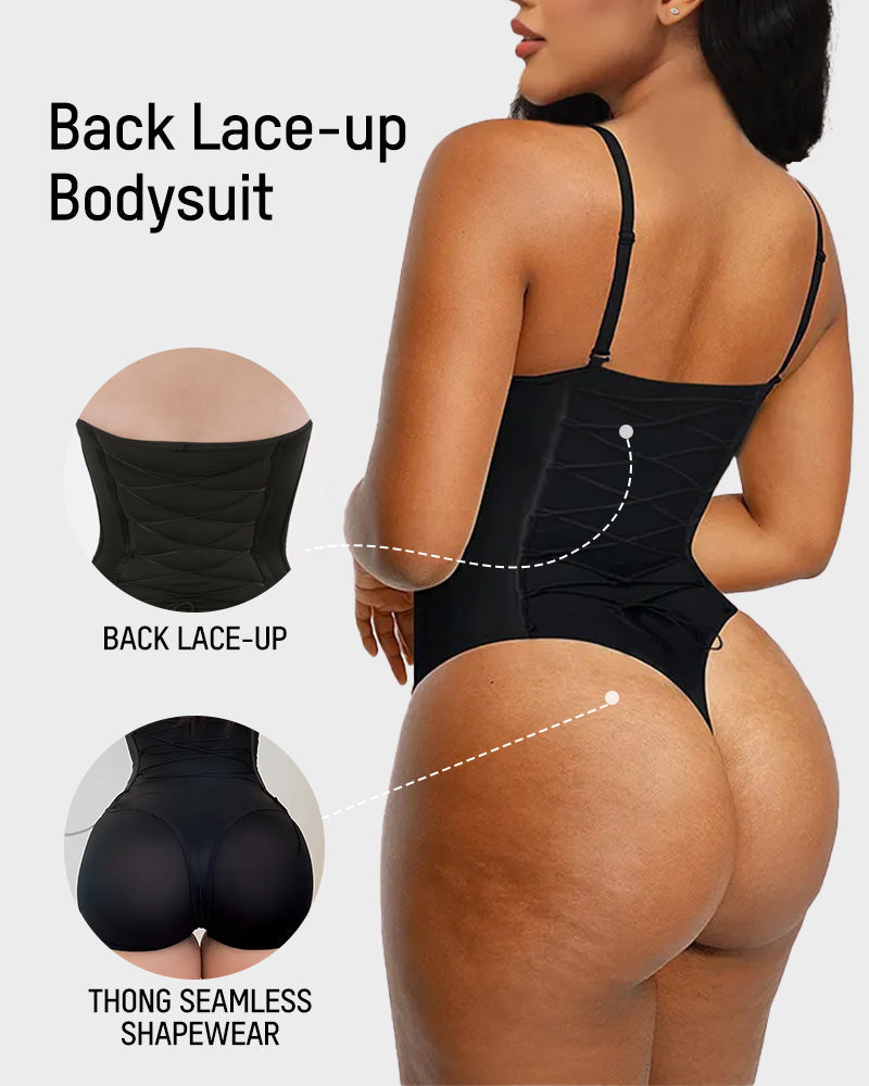 Back Lace-Up Seamless Thong Shapewear Bodysuit - FirmaSculpt