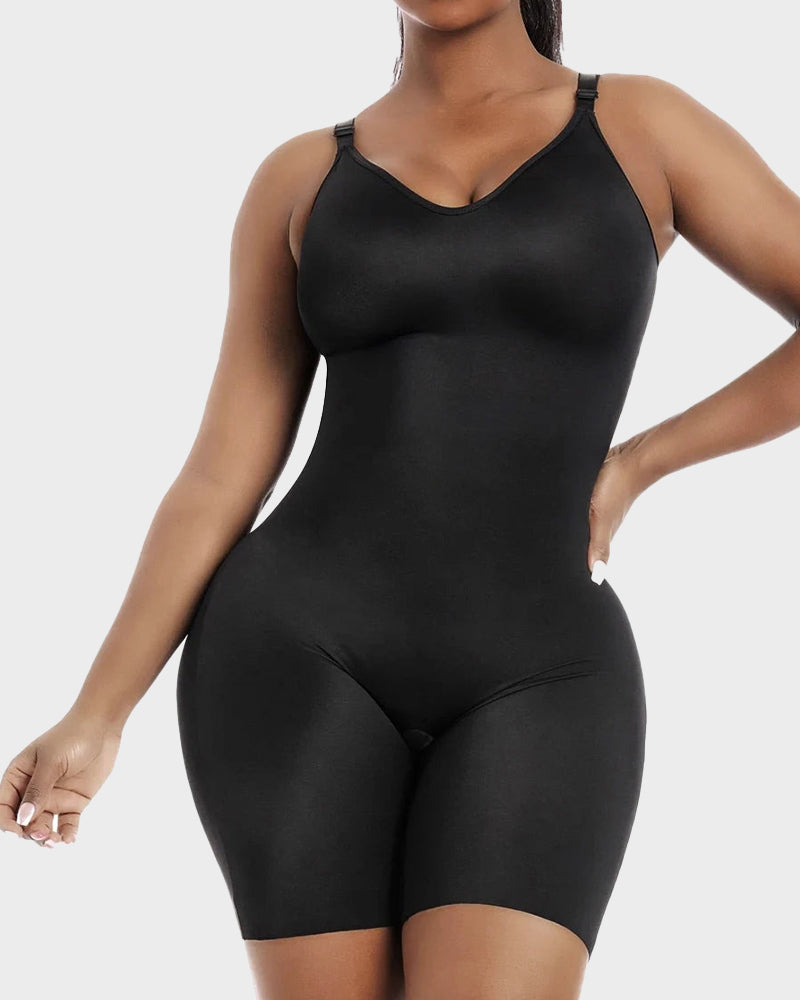 Mid-Thigh Shapewear Bodysuit with Built-In Bra - FirmaSculpt