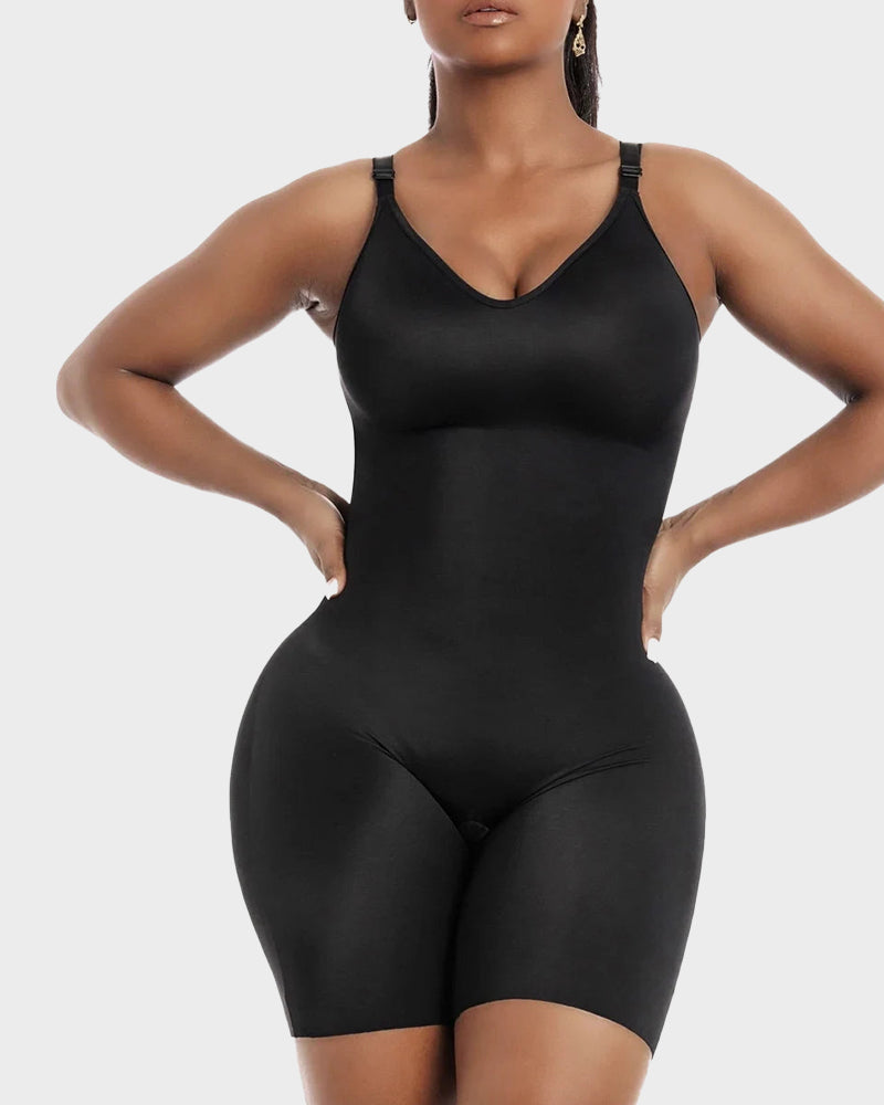 Mid-Thigh Shapewear Bodysuit with Built-In Bra - FirmaSculpt
