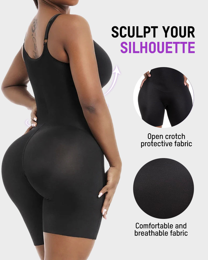 Mid-Thigh Shapewear Bodysuit with Built-In Bra - FirmaSculpt