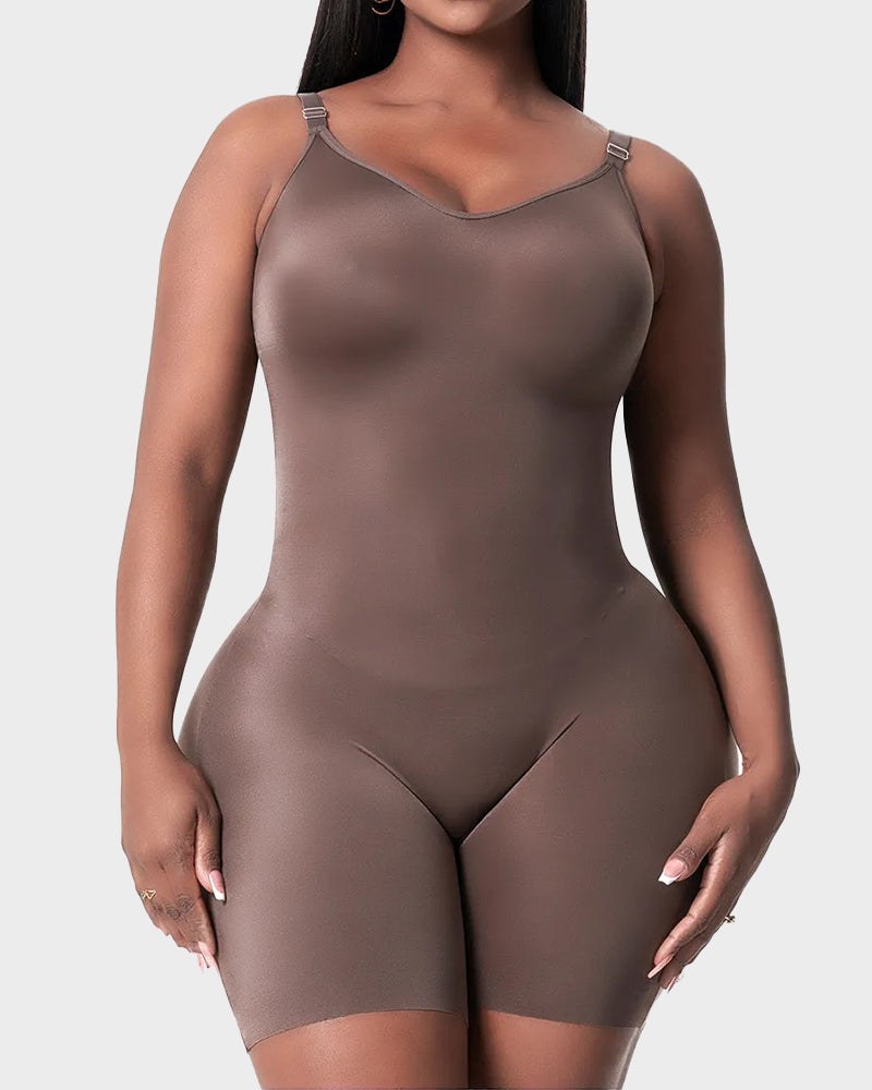 Mid-Thigh Shapewear Bodysuit with Built-In Bra - FirmaSculpt