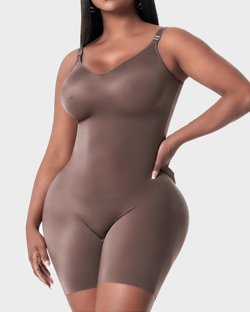 Mid-Thigh Shapewear Bodysuit with Built-In Bra - FirmaSculpt