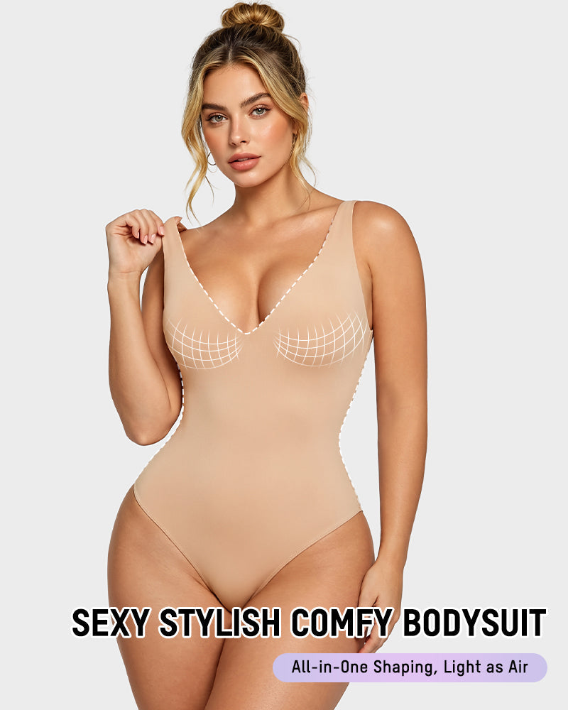 Deep-V Shaping Thong Bodysuit - FirmaSculpt