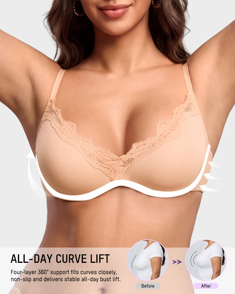 Deep V Lace Push-Up Bra - FirmaLift