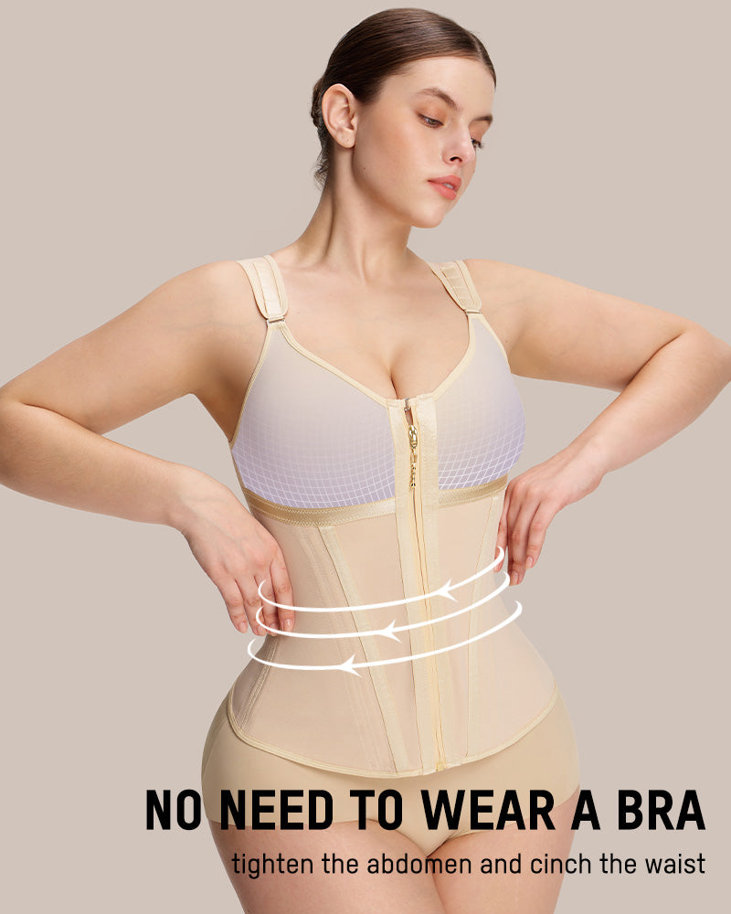 Double-Layer Tummy Control Waist Shaper with Built-In Bra - FirmaControl