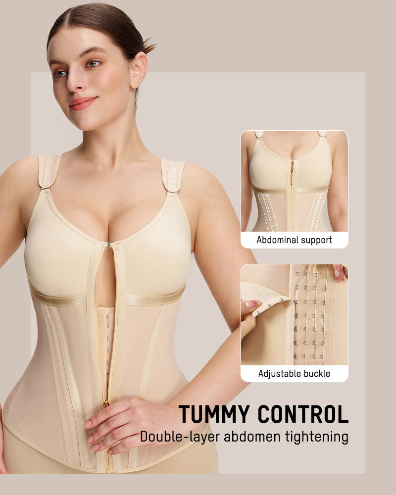 Double-Layer Tummy Control Waist Shaper with Built-In Bra - FirmaControl