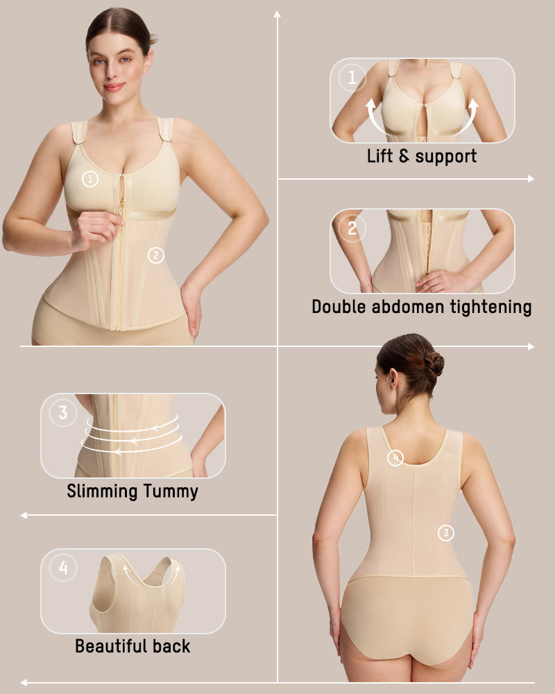 Double-Layer Tummy Control Waist Shaper with Built-In Bra - FirmaControl