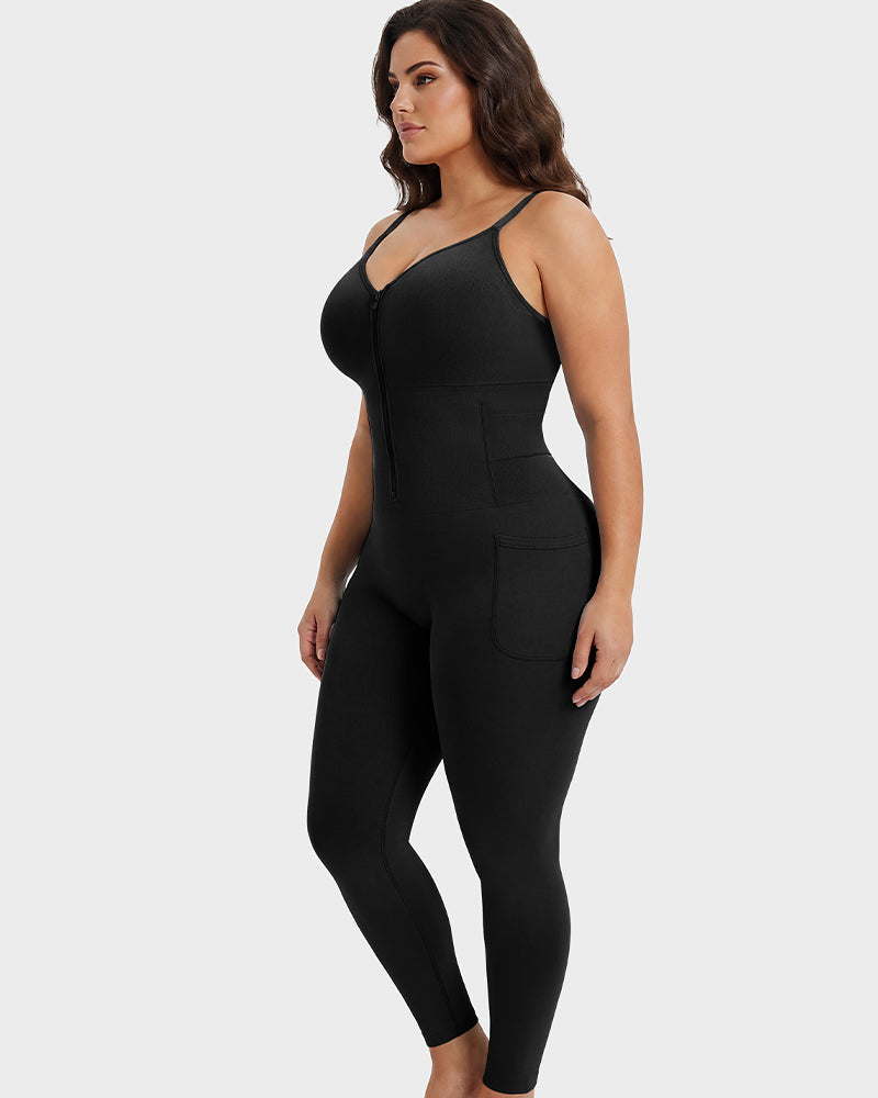 Deep-V Front-Zip Full Body Shaper - FirmaSculpt