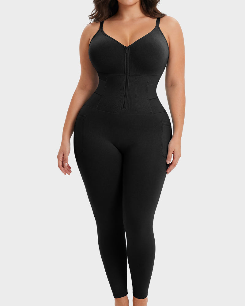 Deep-V Front-Zip Full Body Shaper - FirmaSculpt