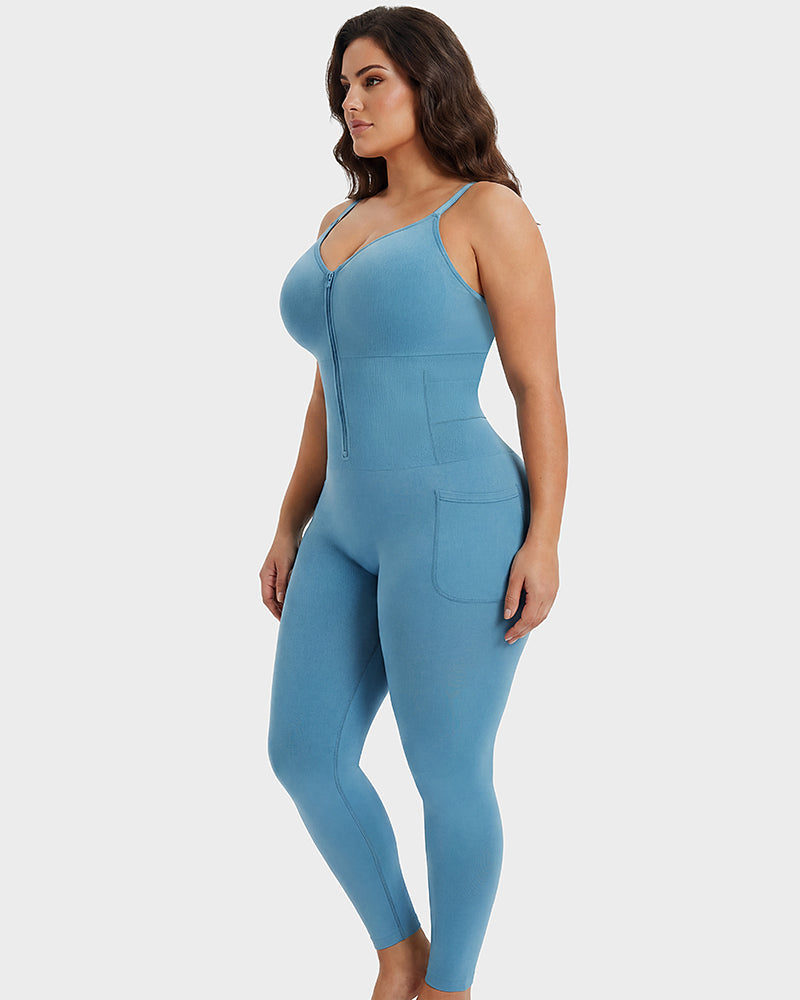 Deep-V Front-Zip Full Body Shaper - FirmaSculpt