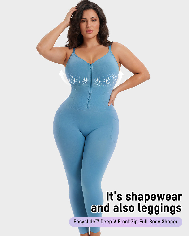 Deep-V Front-Zip Full Body Shaper - FirmaSculpt
