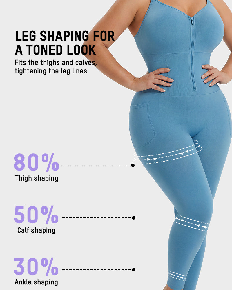 Deep-V Front-Zip Full Body Shaper - FirmaSculpt
