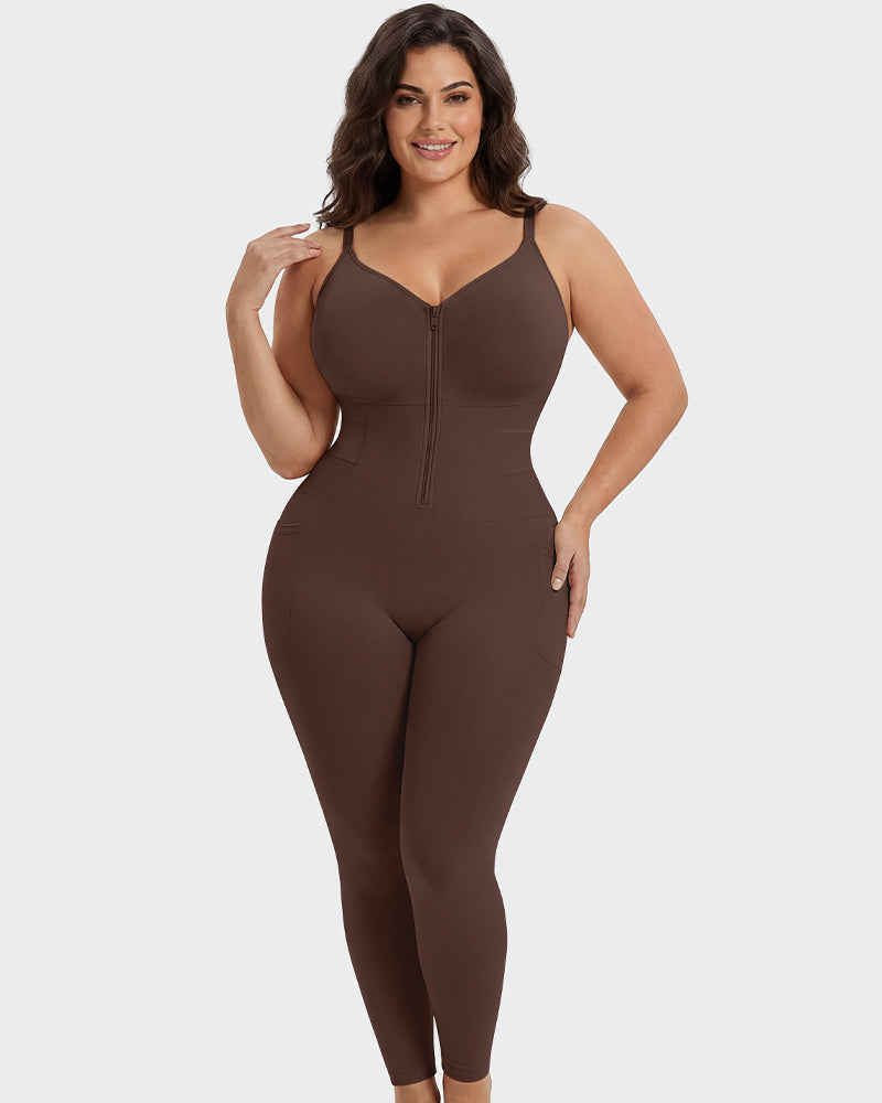Deep-V Front-Zip Full Body Shaper - FirmaSculpt