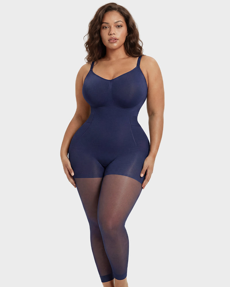 Deep-V Shapewear Bodysuit with Stocking Legs - FirmaSculpt