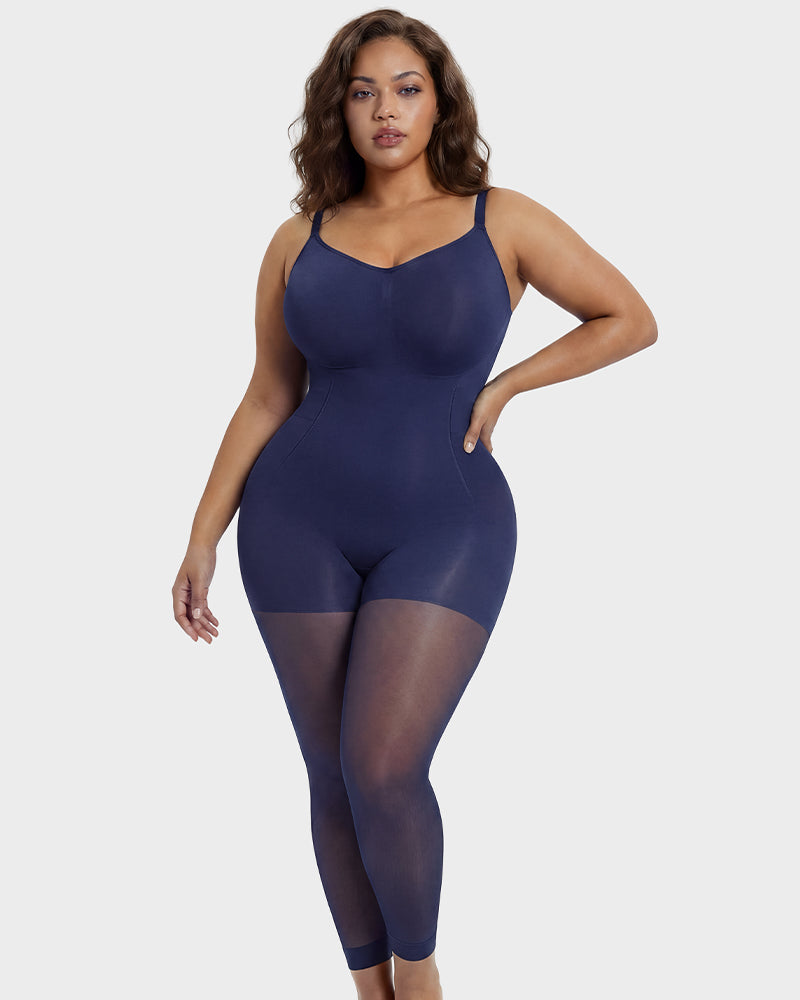 Deep-V Shapewear Bodysuit with Stocking Legs - FirmaSculpt