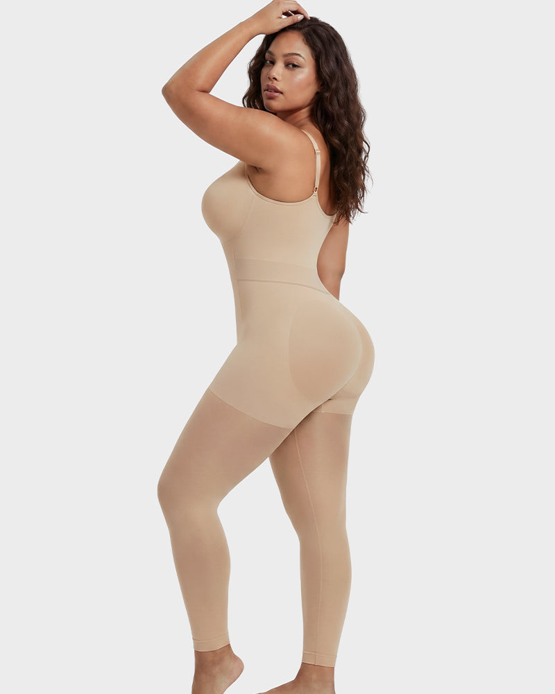 Deep-V Shapewear Bodysuit with Stocking Legs - FirmaSculpt