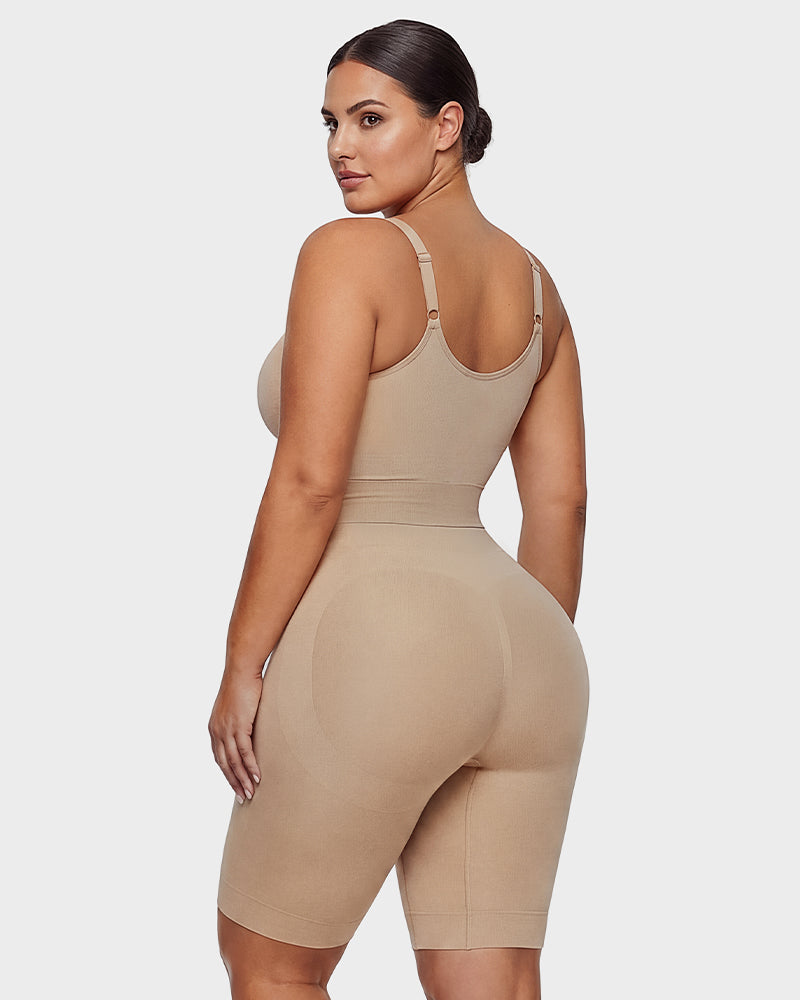 Front-Zip Mid-Thigh Shapewear Bodysuit - FirmaSculpt