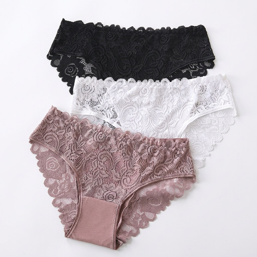 FloraLuxe™ 3PCS Embroidered Lace Panty Set