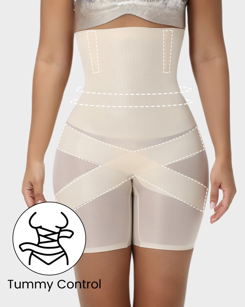 High-Waist Cross Compression Shaping Shorts - FirmaControl