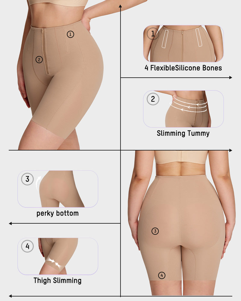 High-Waist Zip-Up Shaping Shorts - FirmaSmooth