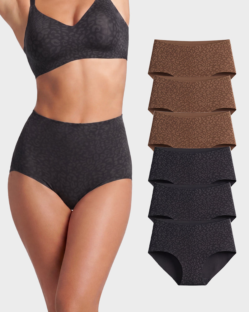 High-Waist Seamless Leopard Tummy Control Briefs 6-Pack - FirmaControl