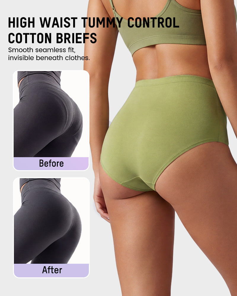 High-Waist Tummy Control Cotton Briefs 4-Pack - FirmaControl