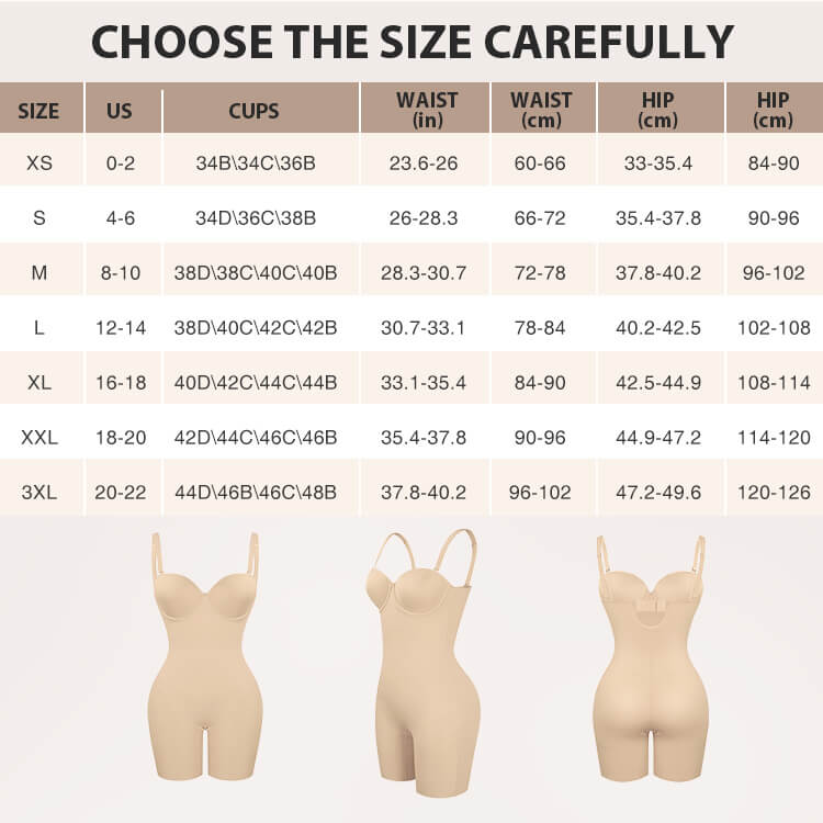 Back Smoothing Underwire Push Up Strapless Shaping Jumpsuit - FirmaSculpt size chart