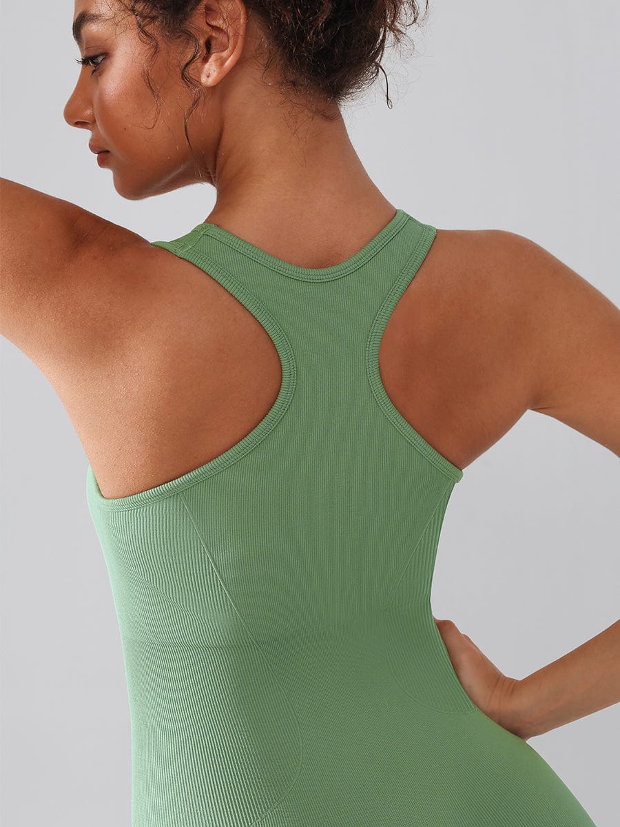 Seamless Zip Front Racerback Full-Length Sport Shaping Jumpsuit - FirmaActive