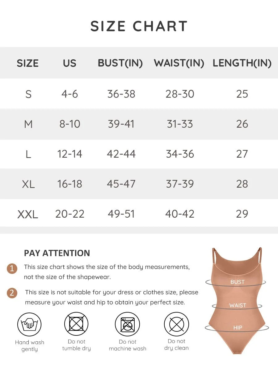 Seamless Tummy Control Thong Bodysuit with Removable Pads - FirmaSculpt size chart