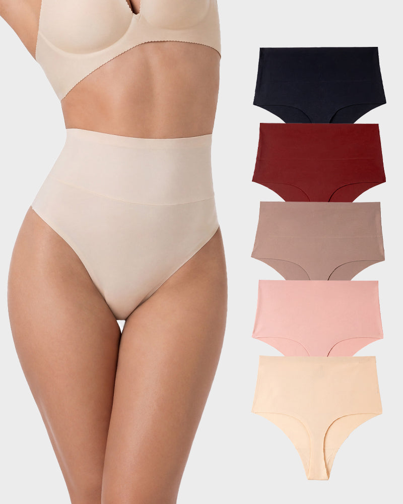 Seamless High-Waist Thong Underwear 5-Pack - FirmaSmooth