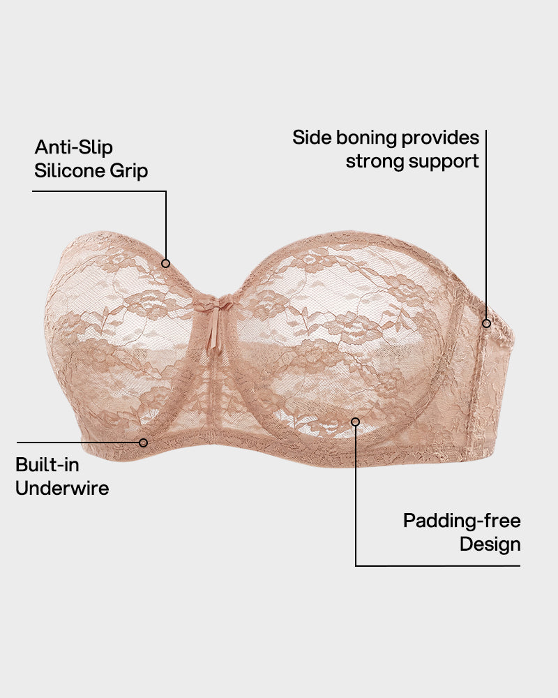 No-Slip Strapless Lace Push-Up Bra - FirmaHold