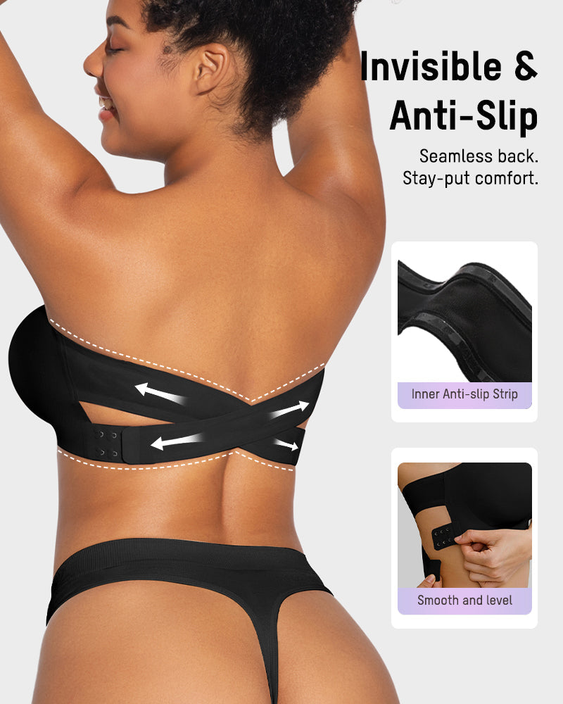 Non-Slip Crossover Bandeau Bra with Side Hook - FirmaHold