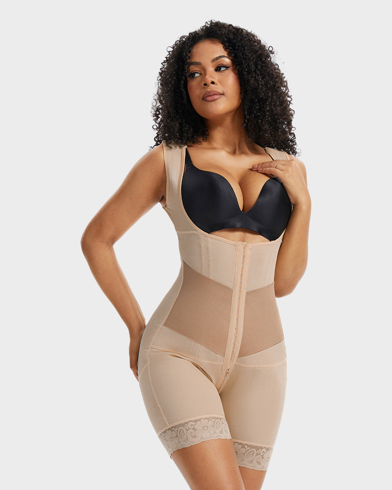 Power Mesh Open-Bust Full Body Shaper - FirmaSculpt