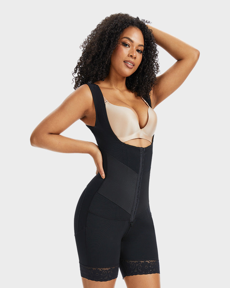 Power Mesh Open-Bust Full Body Shaper - FirmaSculpt