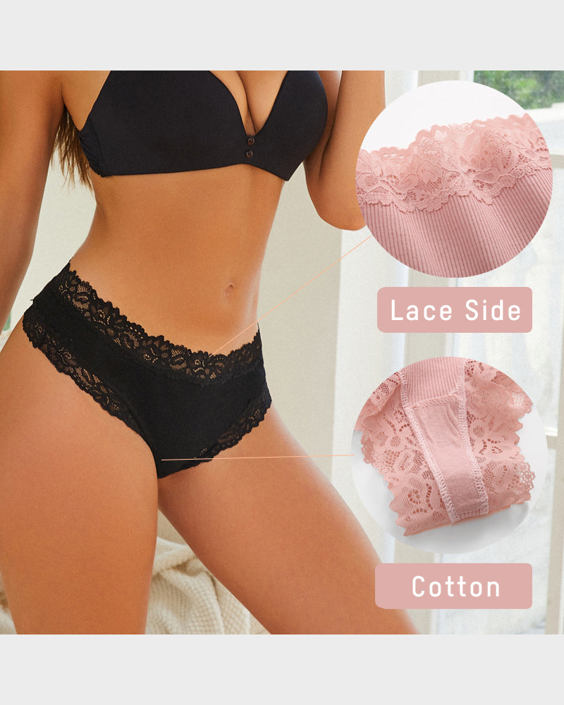 Ribbed Cotton Lace Mid-Rise Knickers 9-Pack - FirmaLace
