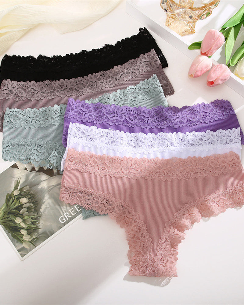 Ribbed Cotton Lace Mid-Rise Knickers 9-Pack - FirmaLace