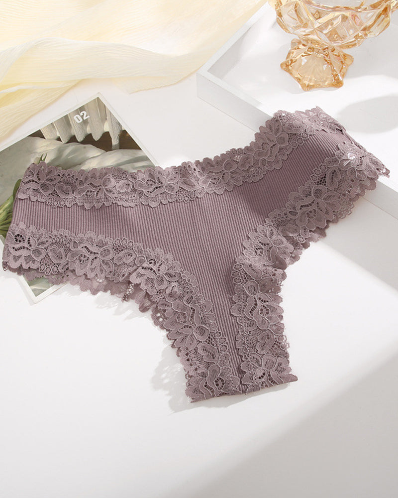 Ribbed Cotton Lace Mid-Rise Knickers 9-Pack - FirmaLace
