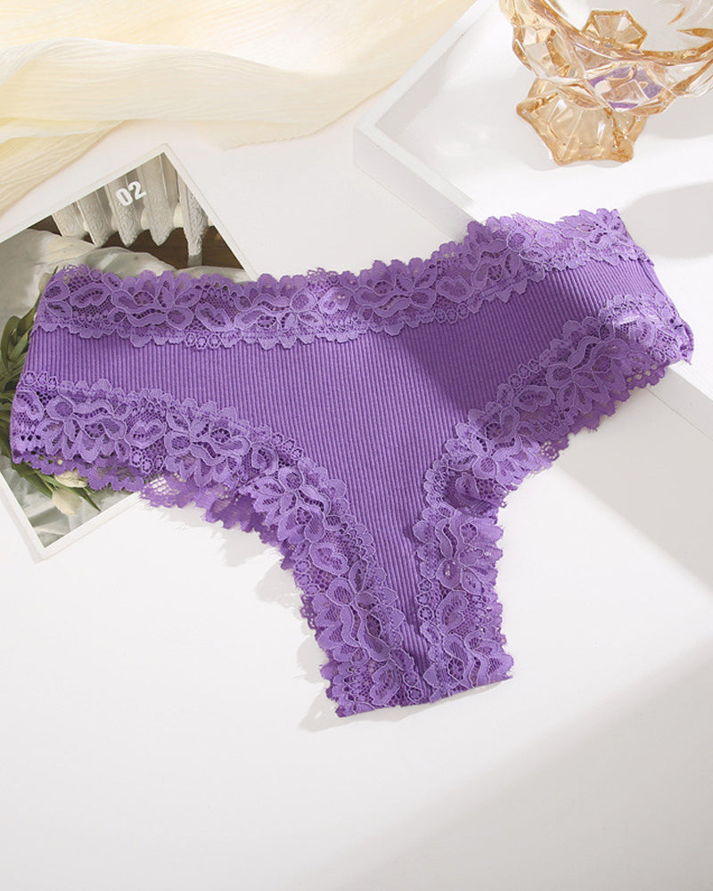 Ribbed Cotton Lace Mid-Rise Knickers 9-Pack - FirmaLace