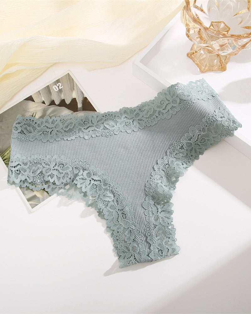 Ribbed Cotton Lace Mid-Rise Knickers 9-Pack - FirmaLace