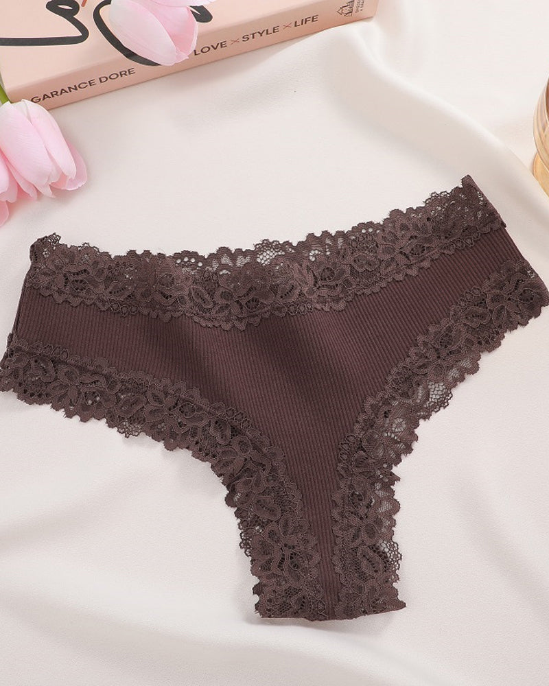 Ribbed Cotton Lace Mid-Rise Knickers 9-Pack - FirmaLace