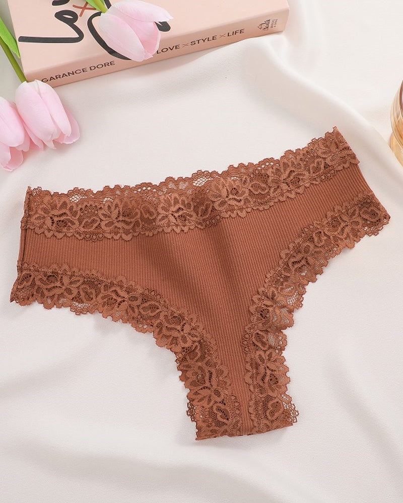 Ribbed Cotton Lace Mid-Rise Knickers 9-Pack - FirmaLace