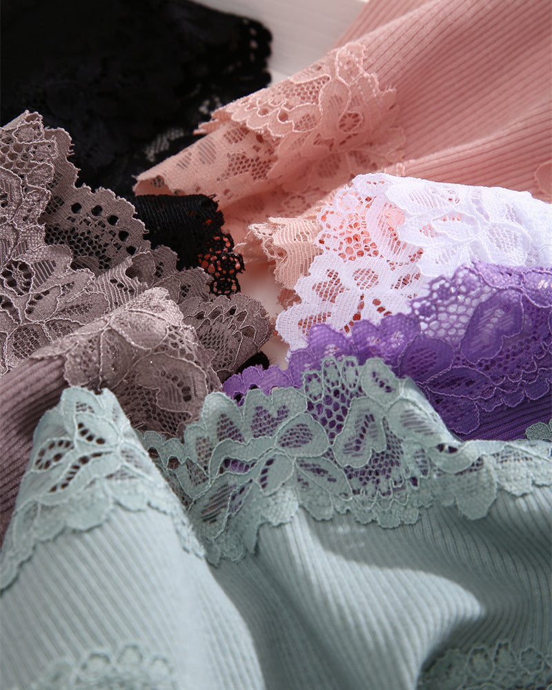 Ribbed Cotton Lace Mid-Rise Knickers 9-Pack - FirmaLace