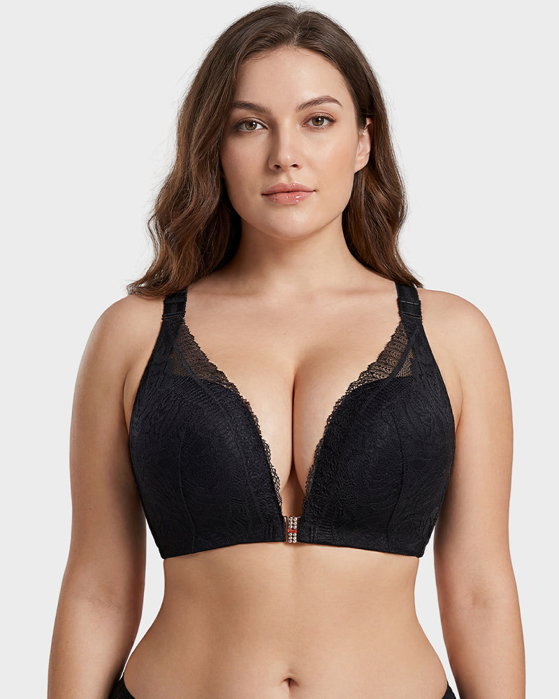 Rose Embroidery Front Closure Bra - FirmaLace