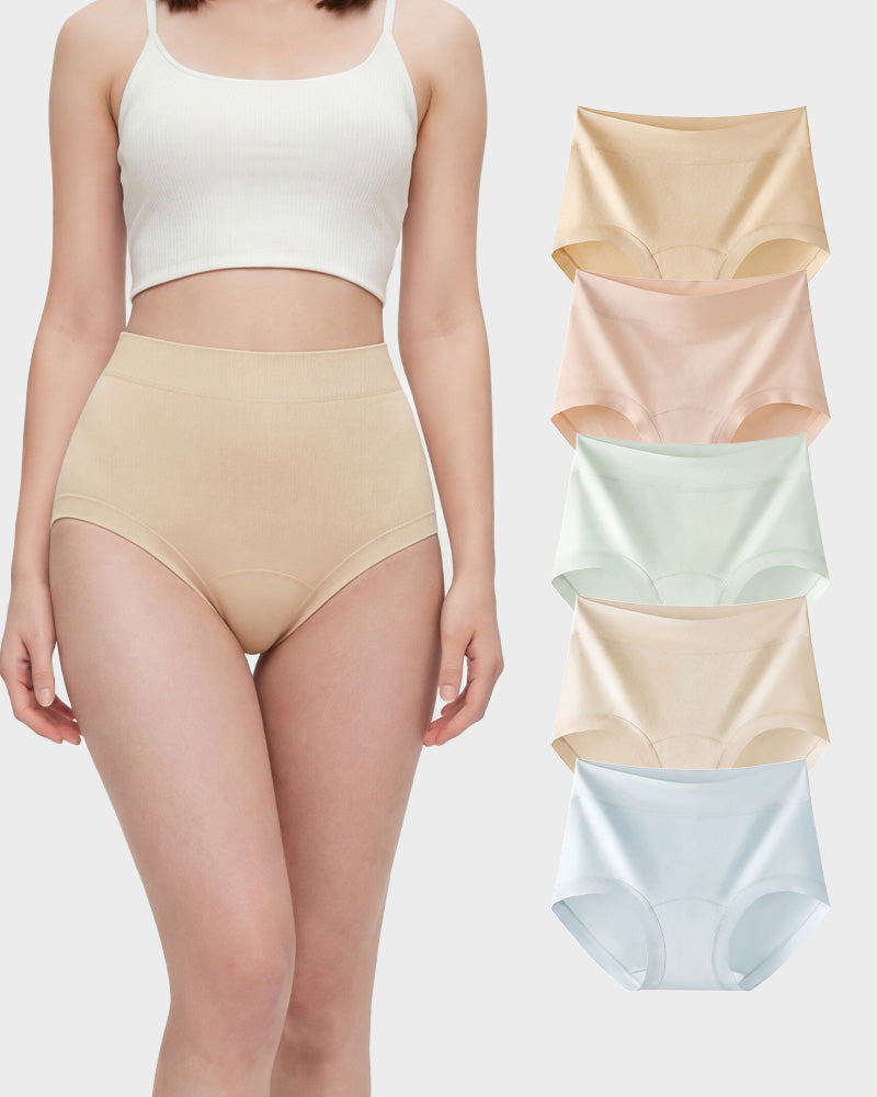 Seamless High-Waist Full Coverage Cotton Knickers 5-Pack - FirmaSoft